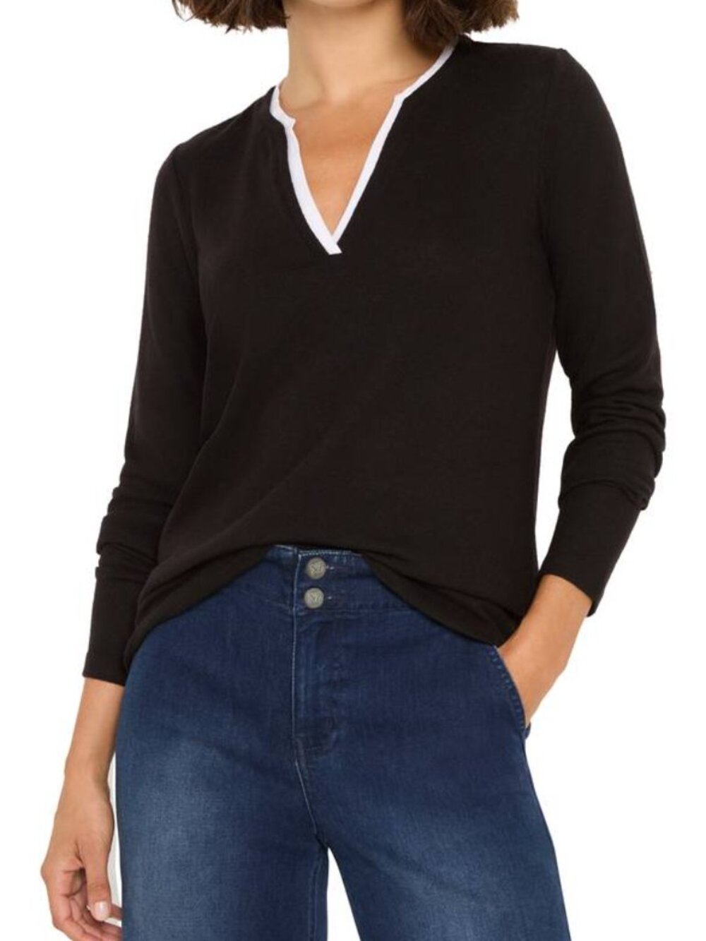 NEW NZT NIC+ZOE Black V-Neck Layered Top